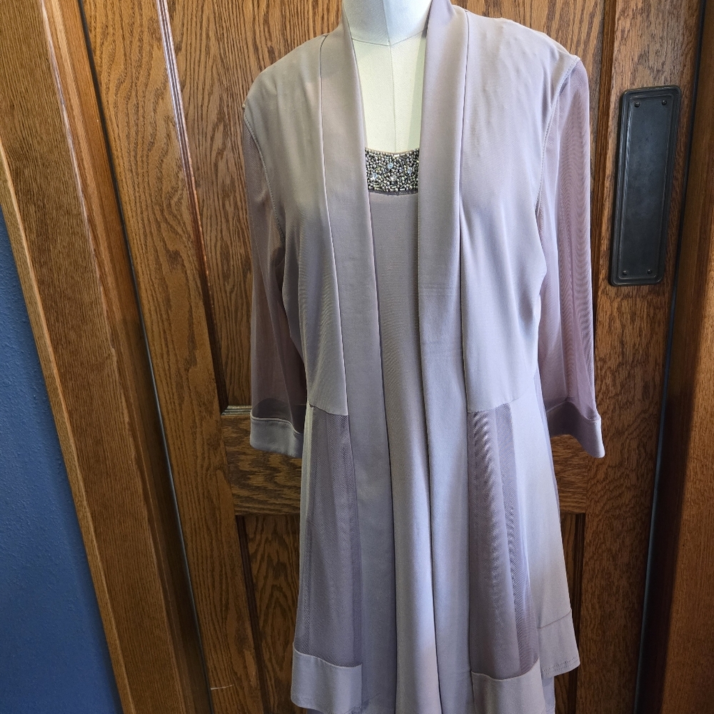 Taupe colored dress with jacket. Size 14 Tall by R& M Richards